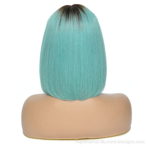 Cheap Ombre Bob Wigs For Women, T1b/blue Brazilian Human Hair Glueless Transparent Swiss T Shape Lace Wig